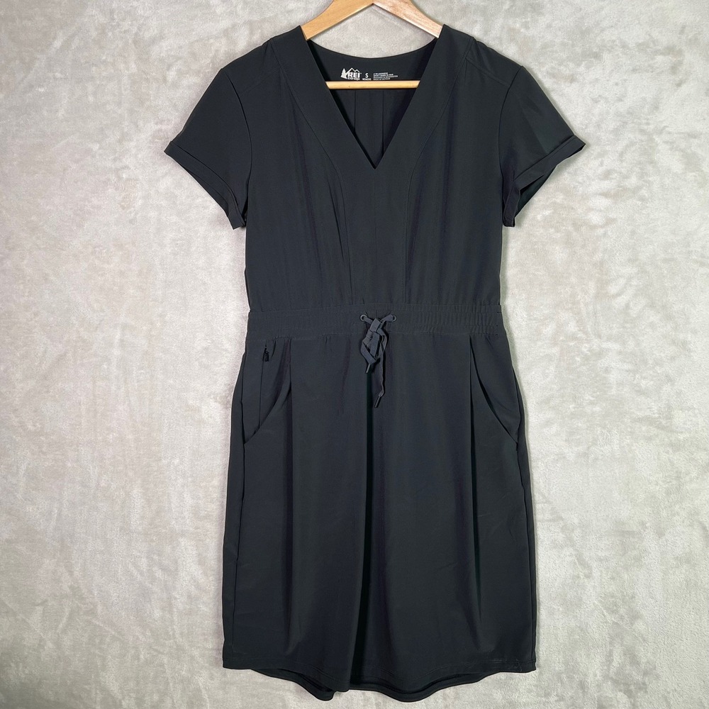 REI Co-Op Savanna Trails Dress Womens Small Black Elastic Waist Pockets Outdoor
